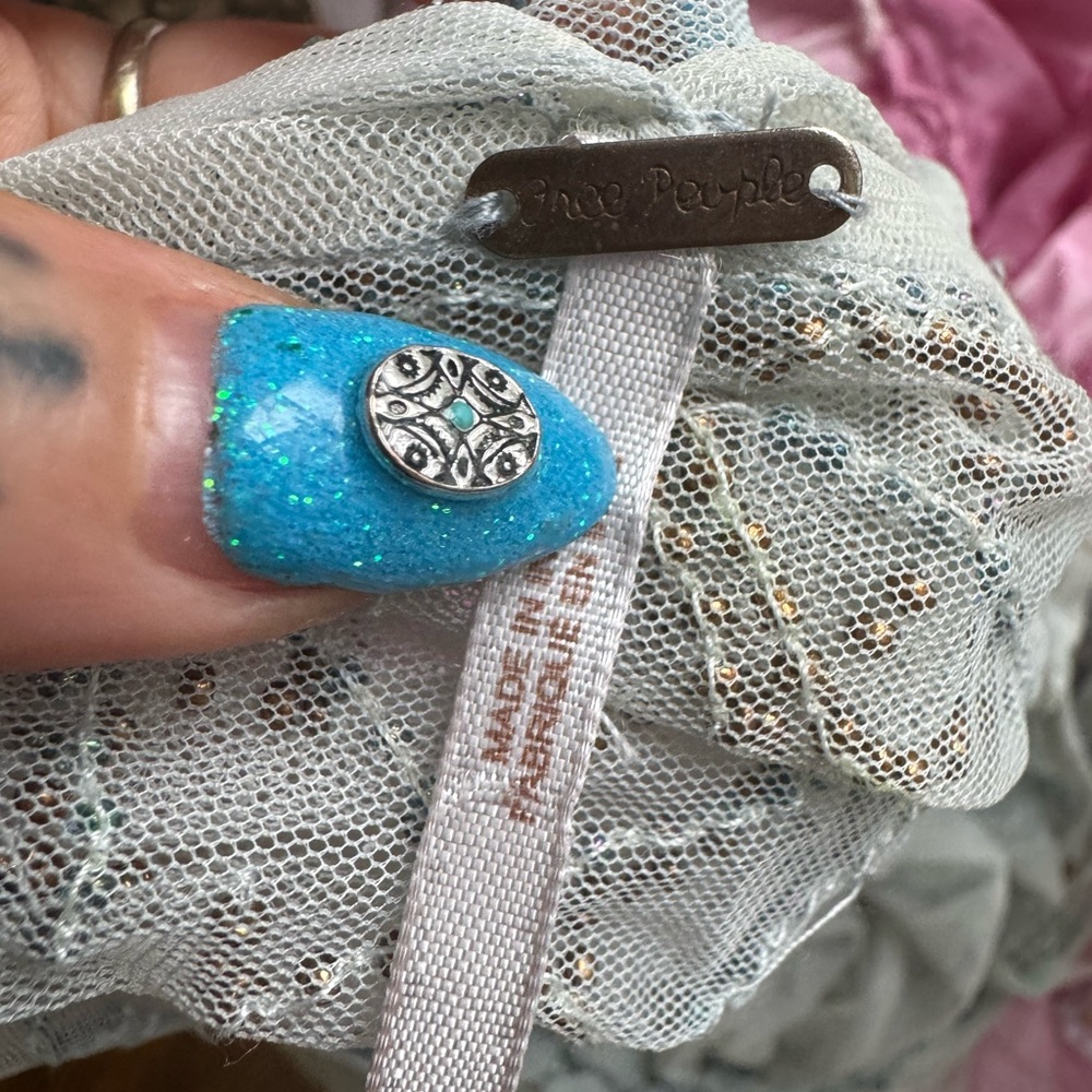 Free People Baby Blue Sheer Lace Dress w/ Intricate Beading size S - Picture 6 of 15